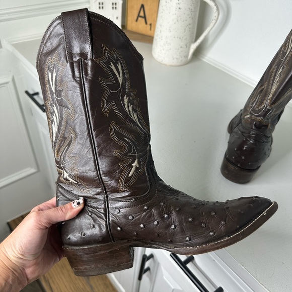 JAR Boots Exotic Print Ostrich Western Boots Brown Leather Men’s Size 8.5 Wmn 10 - Picture 7 of 10